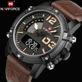 NAVIFORCE Leather Men's Quartz Analog Digital Wristwatch Waterproof Military Army LED Outdoor Sport Watches